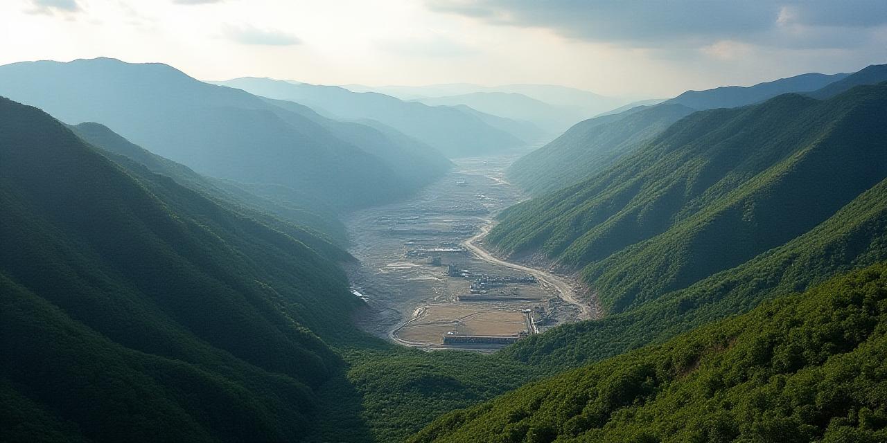 Panoramic view of a sustainable mining landscape with lush vegetation